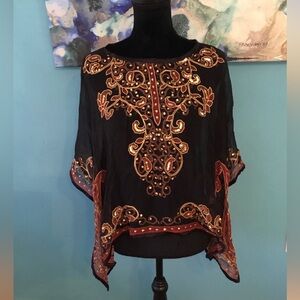 Boston Proper !00% Silk Embroidered Sequin Poncho